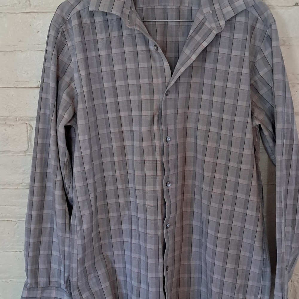 Calvin Klein Men's Gray Checkered Shirt Medium